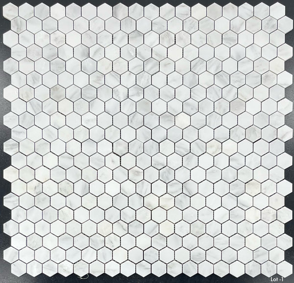 Pearl White 1 1/4" Hexagon Mosaic Honed