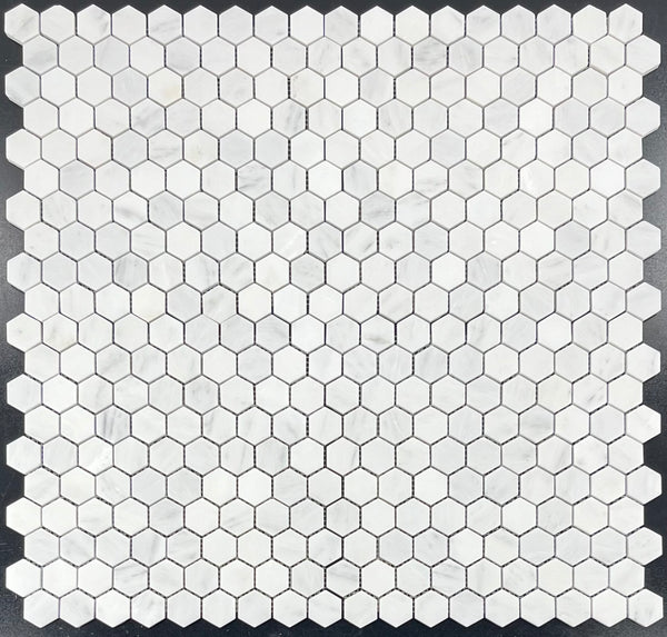 Mosaico hexagonal blanco perla de 1 1/4" pulido