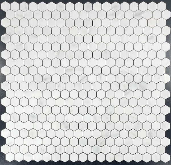 **LIMITED STOCK** Pearl White 1 1/4" Hexagon Mosaic Polished - Elon Tile & Stone