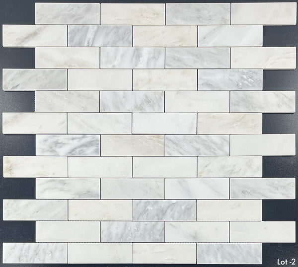 Pearl White 2" x 6" Brick Mosaic Honed