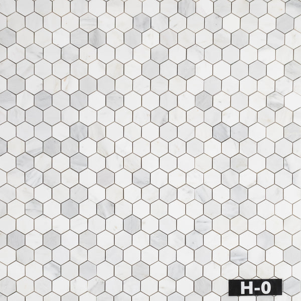 Mosaico hexagonal blanco perla de 2" pulido