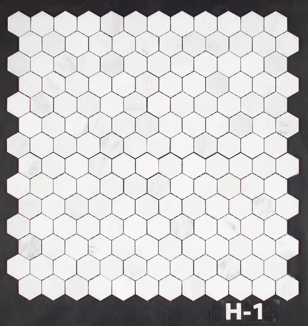 Mosaico hexagonal blanco perla de 2" pulido