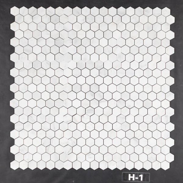 Mosaico hexagonal blanco perla de 2" pulido