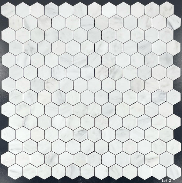 Pearl White 2" Hexagon Mosaic Honed