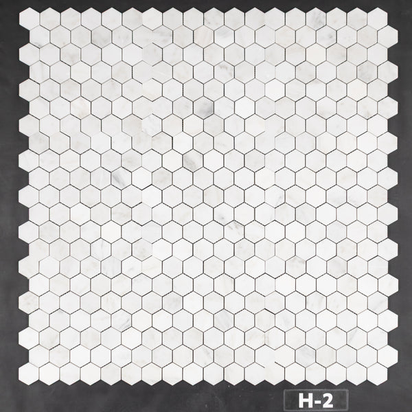 Pearl White 2" Hexagon Mosaic Honed