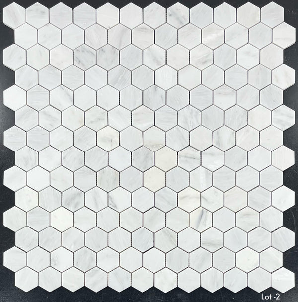 Pearl White 2" Hexagon Mosaic Honed