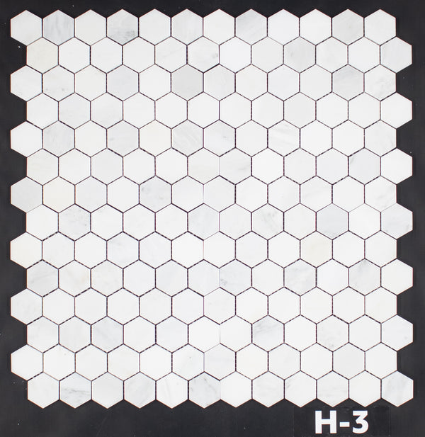 Mosaico hexagonal blanco perla de 2" pulido