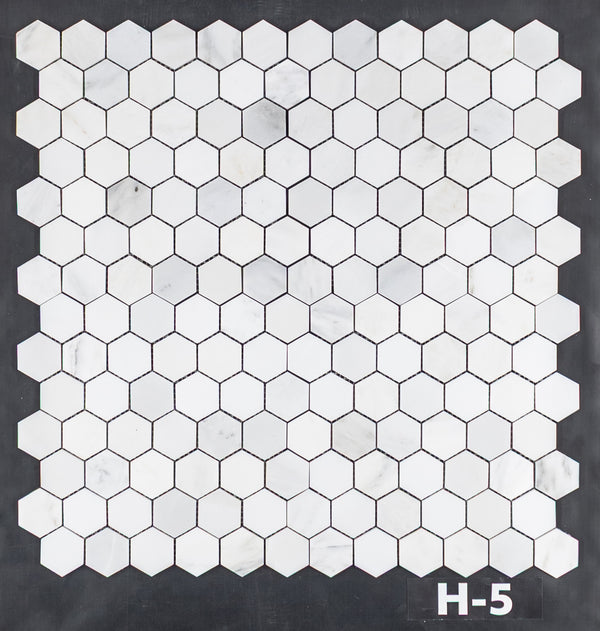 Mosaico hexagonal blanco perla de 2" pulido