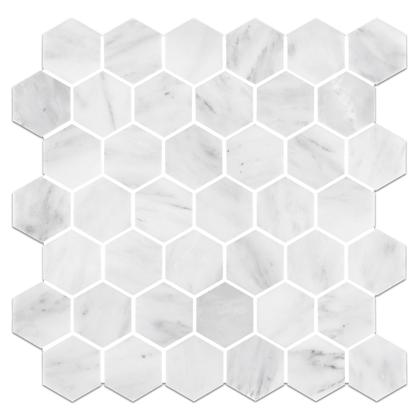 Pearl White 2" Hexagon Mosaic Honed