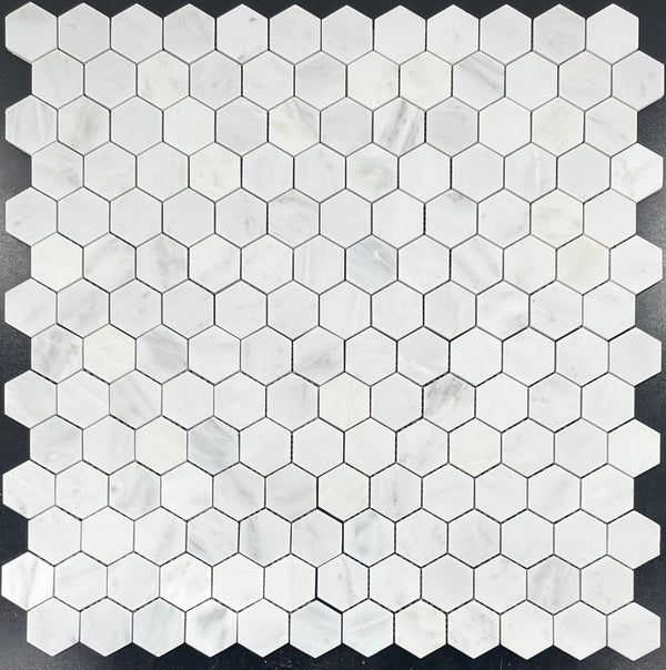 Pearl White 2" Hexagon Mosaic Honed