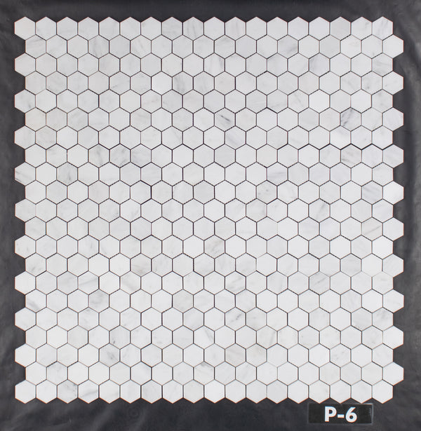 Mosaico hexagonal blanco perla de 2" pulido