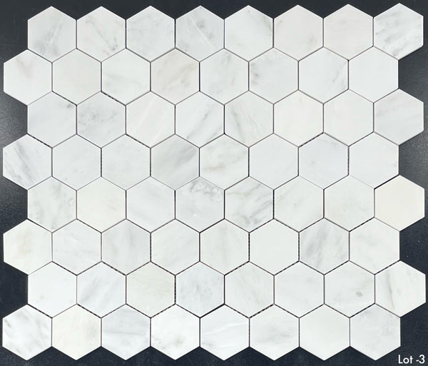 Mosaico hexagonal blanco perla de 3" pulido