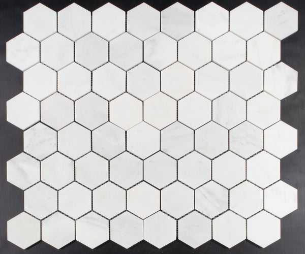 Mosaico hexagonal blanco perla de 3" pulido