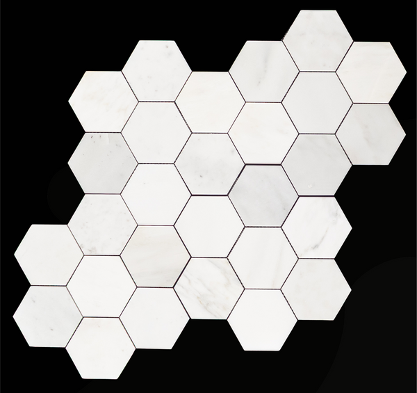 Mosaico hexagonal blanco perla de 5" pulido