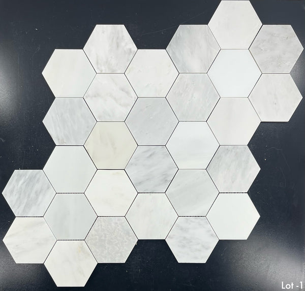 Mosaico hexagonal blanco perla de 5" pulido