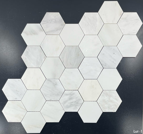 Pearl White 5" Hexagon Mosaic Honed