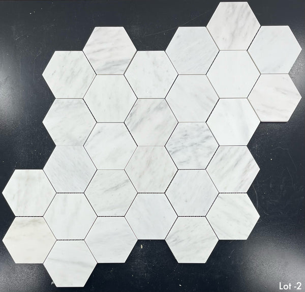 Pearl White 5" Hexagon Mosaic Honed
