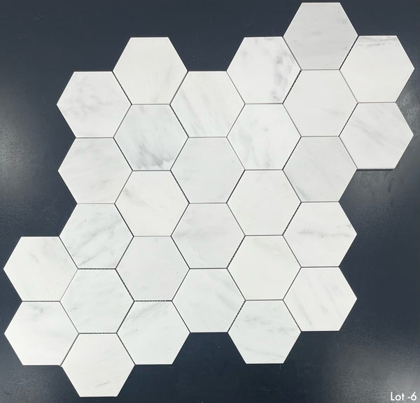 Mosaico hexagonal blanco perla de 5" pulido