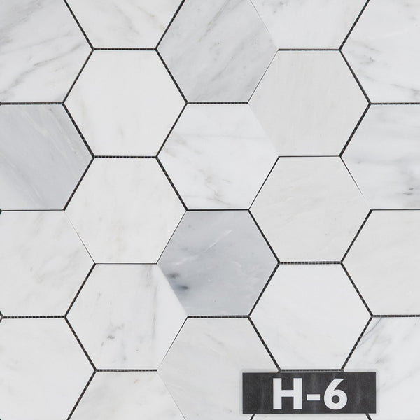 Mosaico hexagonal blanco perla de 5" pulido