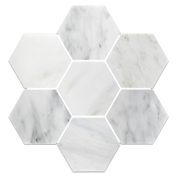 Pearl White 5" Hexagon Mosaic Honed