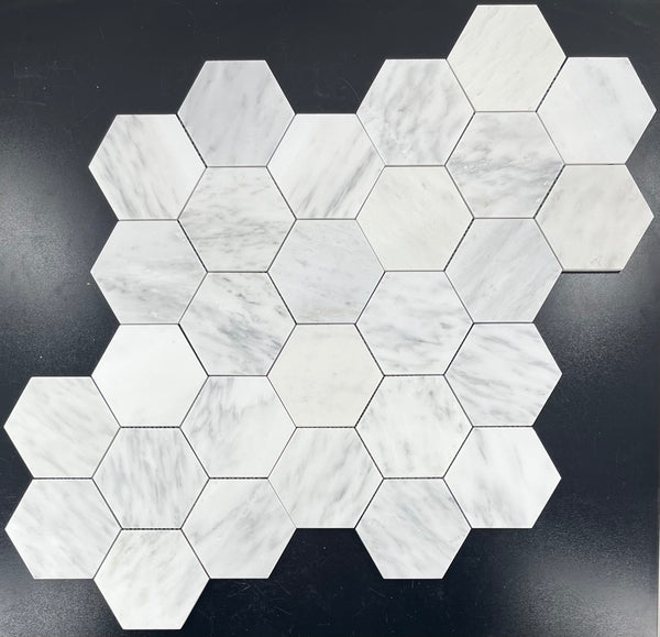 Pearl White 5" Hexagon Mosaic Honed