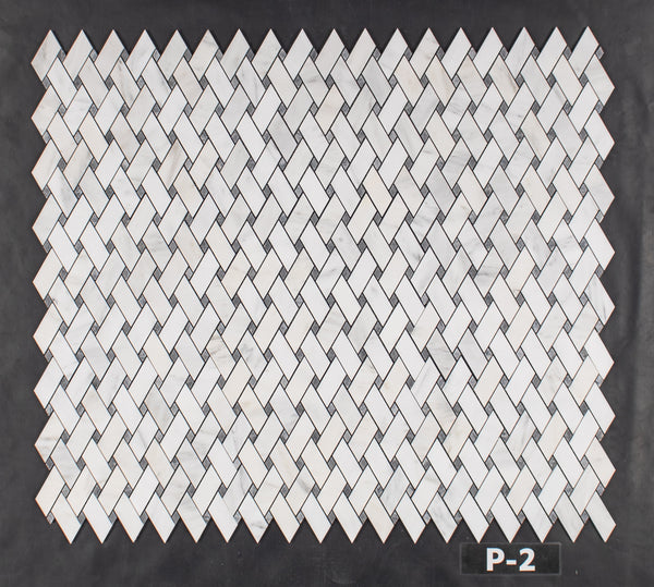 Pearl White Modern Weave with Pacific Gray Dot Mosaic Polished