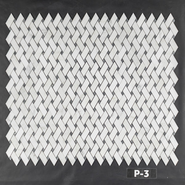 Pearl White Modern Weave with Pacific Gray Dot Mosaic Polished