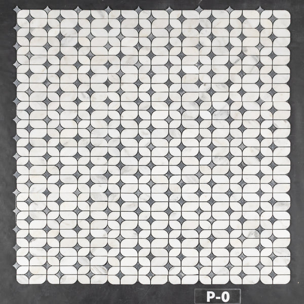 Pearl White Starlight with Pacific Gray Star Mosaic Polished - Elon Tile & Stone