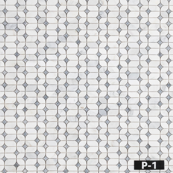 Pearl White Starlight with Pacific Gray Star Mosaic Polished