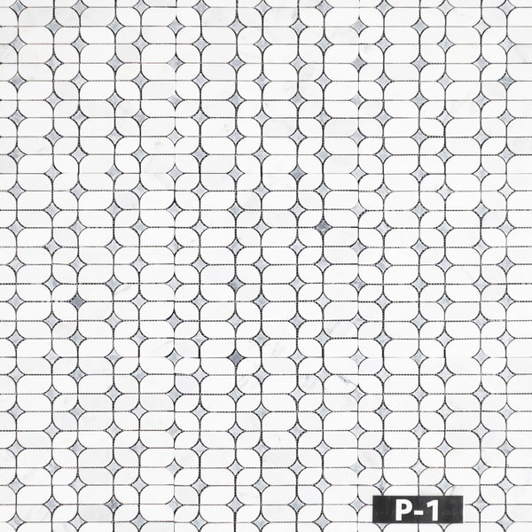 Pearl White Starlight with Pacific Gray Star Mosaic Polished - Elon Tile & Stone