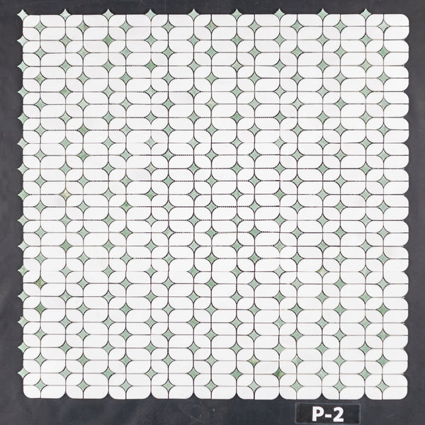 White Thassos Starlight with Emerald Green Star Mosaic Polished - Elon Tile & Stone
