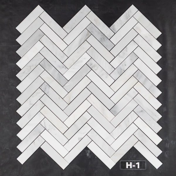 Pearl White 2" x 8" Herringbone Mosaic Honed