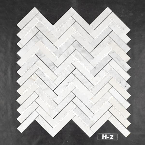 Pearl White 2" x 8" Herringbone Mosaic Honed