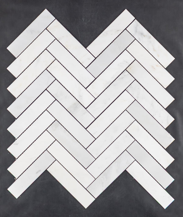 Pearl White 2" x 8" Herringbone Mosaic Honed