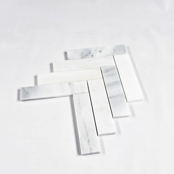 Pearl White 2" x 8" Herringbone Mosaic Honed