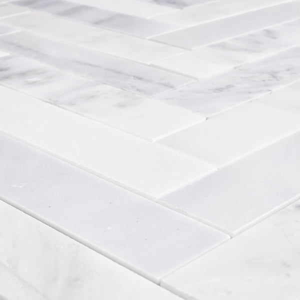 Pearl White 2" x 8" Herringbone Mosaic Honed