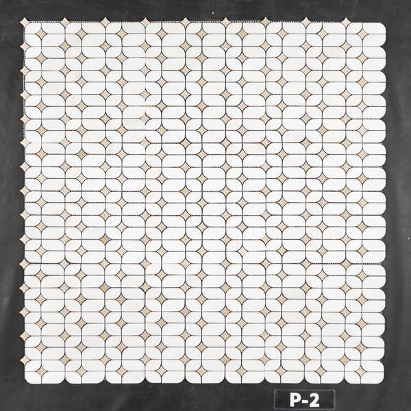 White Thassos Starlight with Crema Marfil Star Mosaic Polished - Elon Tile & Stone