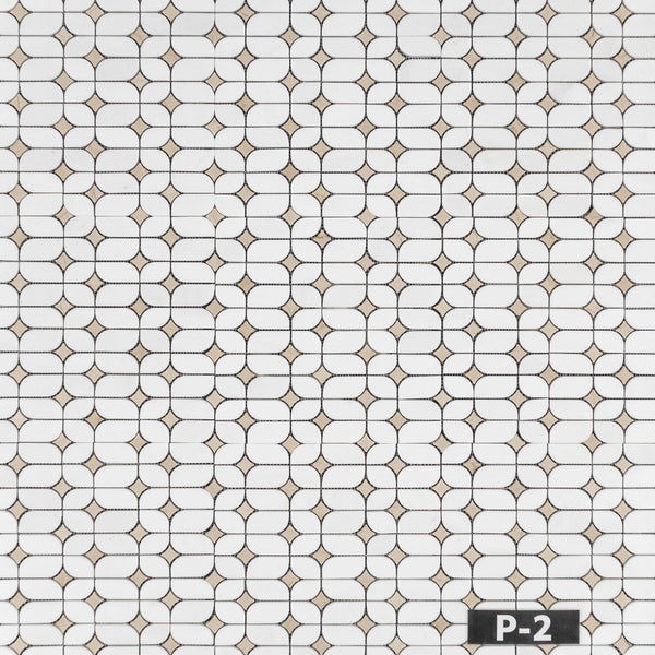 White Thassos Starlight with Crema Marfil Star Mosaic Polished