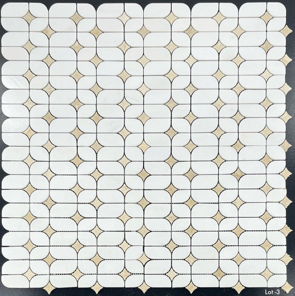 White Thassos Starlight with Crema Marfil Star Mosaic Polished