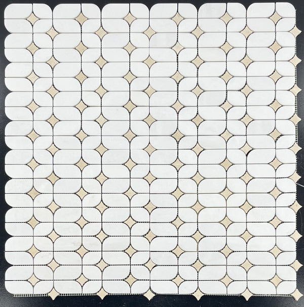 White Thassos Starlight with Crema Marfil Star Mosaic Polished