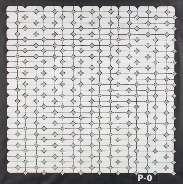 Luz de estrella Thassos blanca con mosaico de estrella verde Ming pulido
