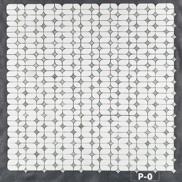 White Thassos Starlight with Emerald Green Star Mosaic Polished