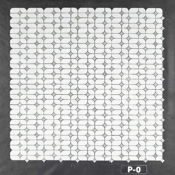 White Thassos Starlight with Emerald Green Star Mosaic Polished