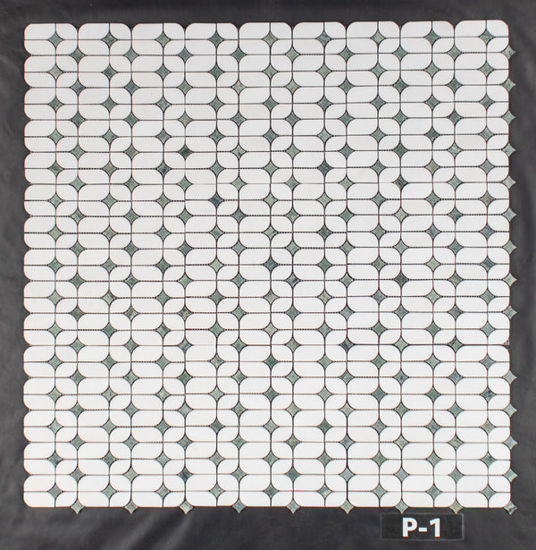 White Thassos Starlight with Ming Green Star Mosaic Polished