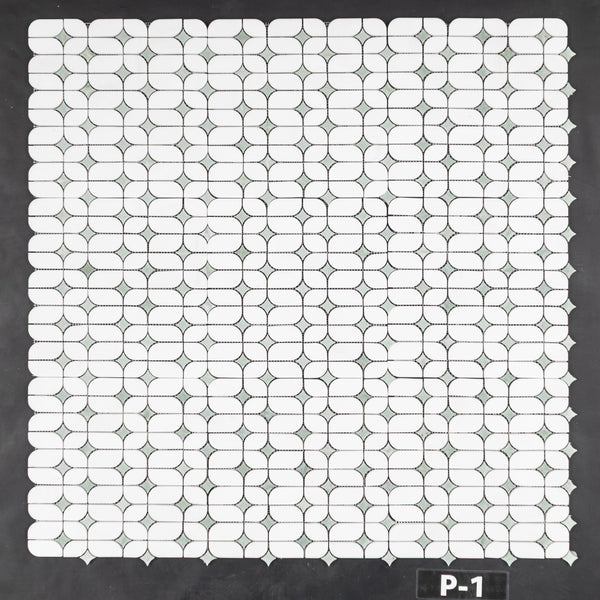White Thassos Starlight with Emerald Green Star Mosaic Polished