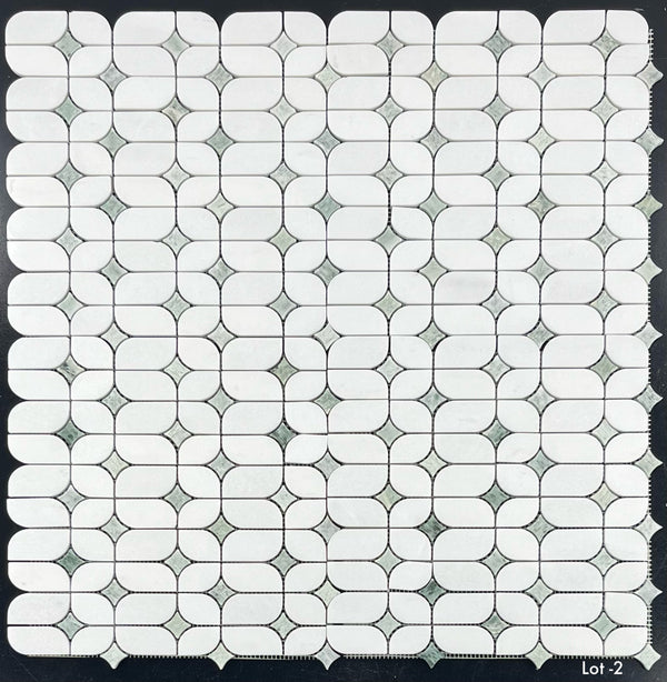 White Thassos Starlight with Ming Green Star Mosaic Polished