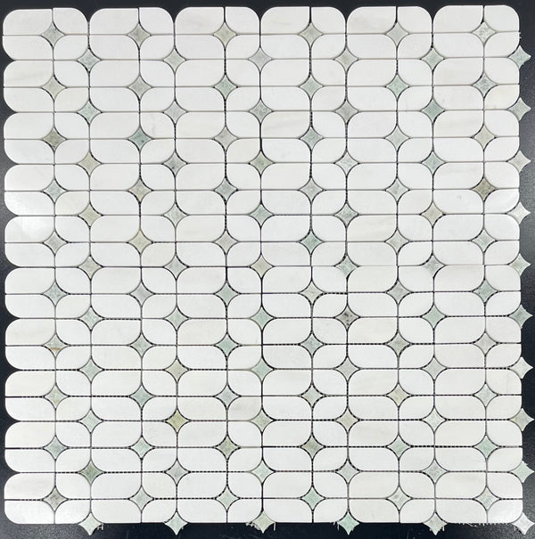 White Thassos Starlight with Ming Green Star Mosaic Polished