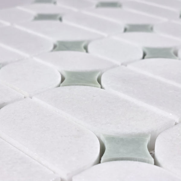 White Thassos Starlight with Emerald Green Star Mosaic Polished - Elon Tile & Stone
