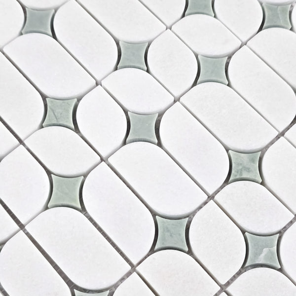 White Thassos Starlight with Emerald Green Star Mosaic Polished - Elon Tile & Stone
