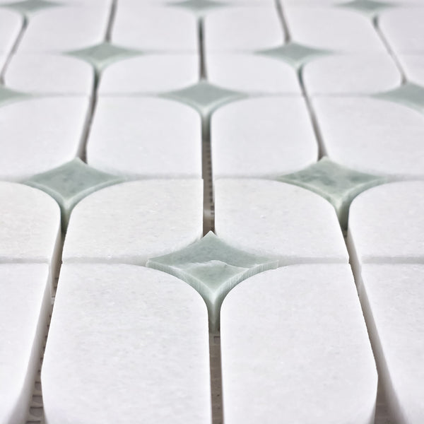 White Thassos Starlight with Emerald Green Star Mosaic Polished - Elon Tile & Stone
